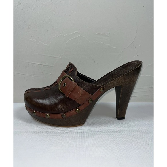 White Mountain Shoes - Vtg White Mt Womens 7.5M Cornelia Leather Studded Mules Clogs Brown 70s Y2K Boho